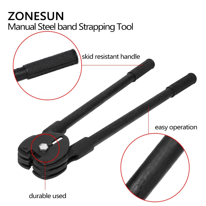 ZONESUN 20mm Manual Steel Strapping Machine Manual Sealless Combination Tool Steel Belt Packing Machine for Steel Straps Banding