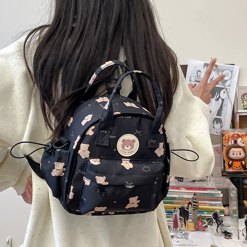 Girls Small Backpacks Cute Bear Print Women Nylon Shoulder Bags School Mini Backpack Light-Weight Purse For Ladies Shopping - 2