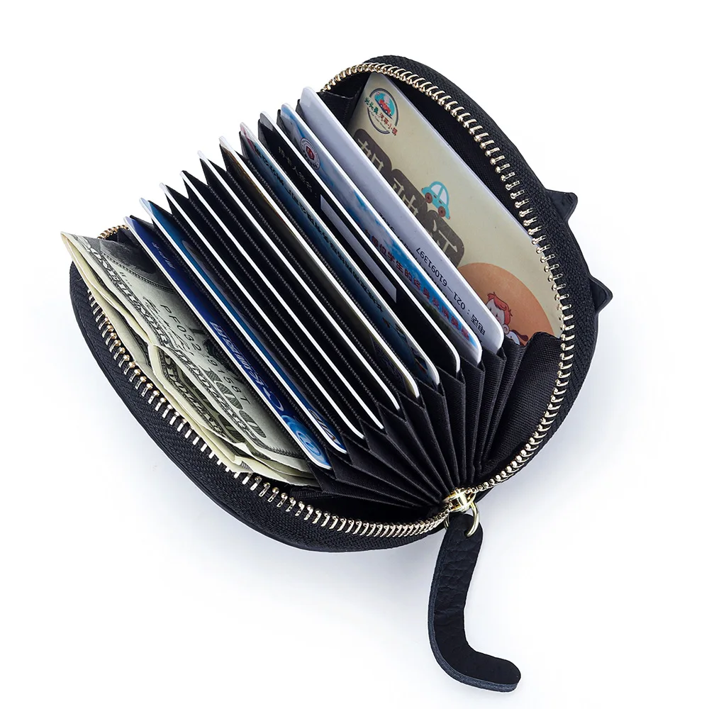Credit Card Holder Wallet for Women Cute Cat Pattern Business Card Case Zipper Leather Coin Accordion Cards Pocket Wallets Pouch