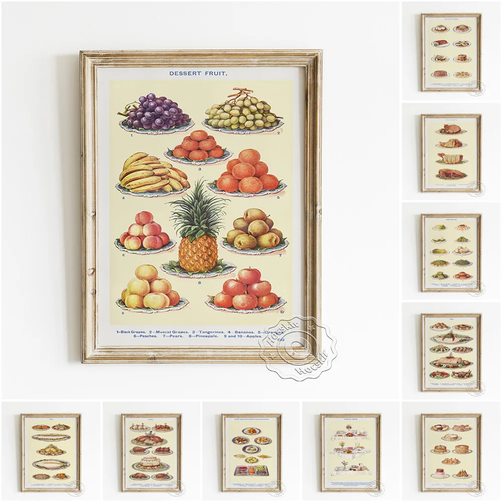 

Isabella Beeton Food Cookbook Print Art Poster Vegetable Cold Dish Dessert Fruit Fish Canvas Painting Kitchen Decor Wall Picture