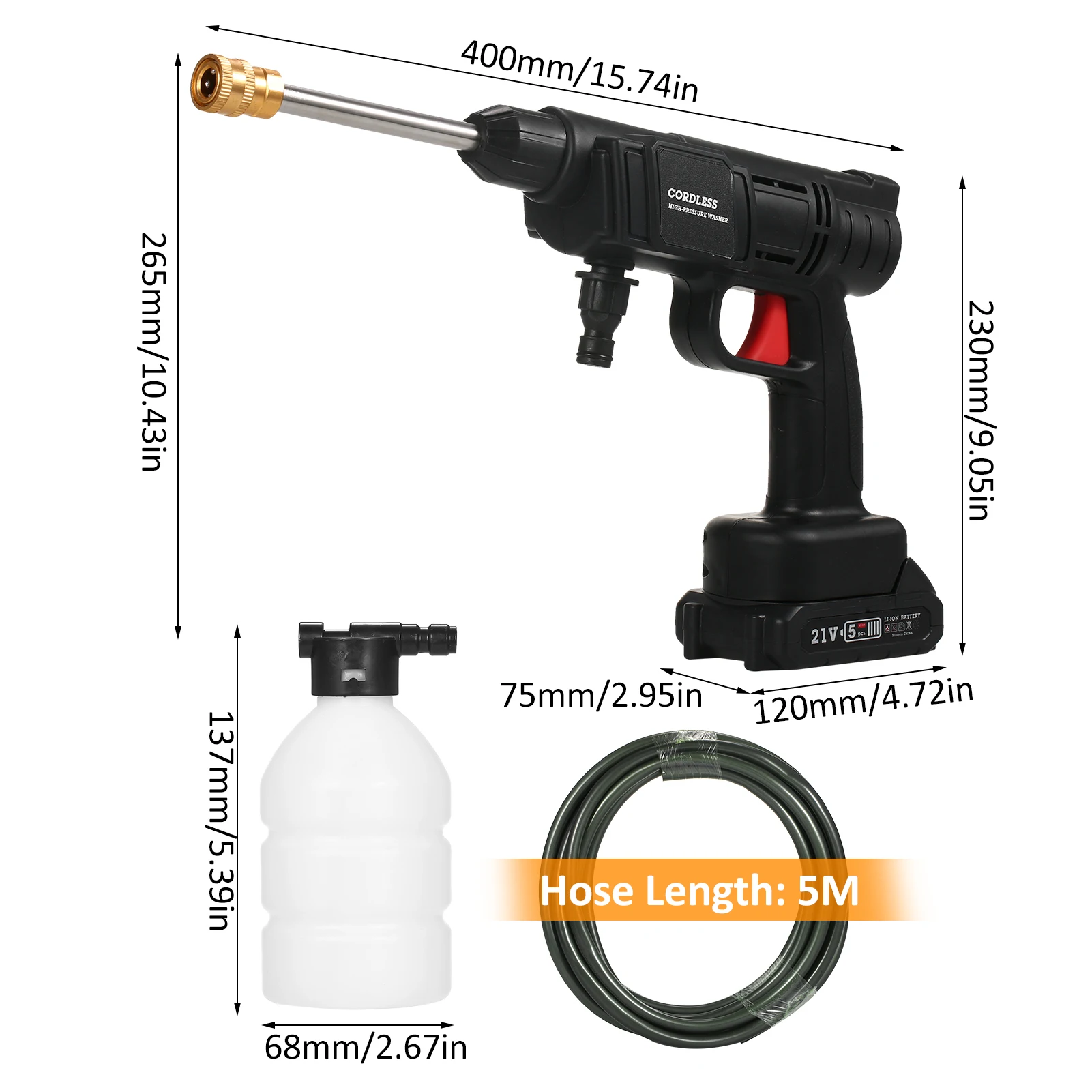 21V Cordless Car Washer Electric High Pressure Washer Cleaner 24.5Bar Car Washing Plant Watering Machine 1500mAh Li-ion Battery 2