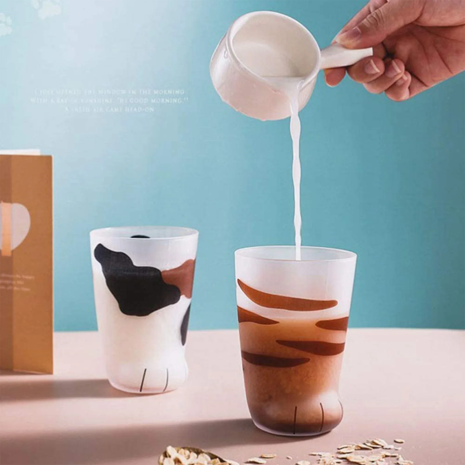 Glass Water Cup Creative Cat Claw Cup Breakfast Milk Cup Glass Personality Frosted Glass Mugs Milk Lemon Juice for Men Women Kids glass water cup,double wall glass cup