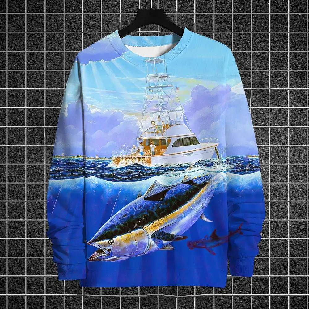 thumbnail image 1 of Suéter de cuello redondo de invierno para hombre, jersey con estampado 3D de océano, suéter de moda urbana, patrón de estilo cómic, camisetas deportivas informales cálidas, 1 of 5