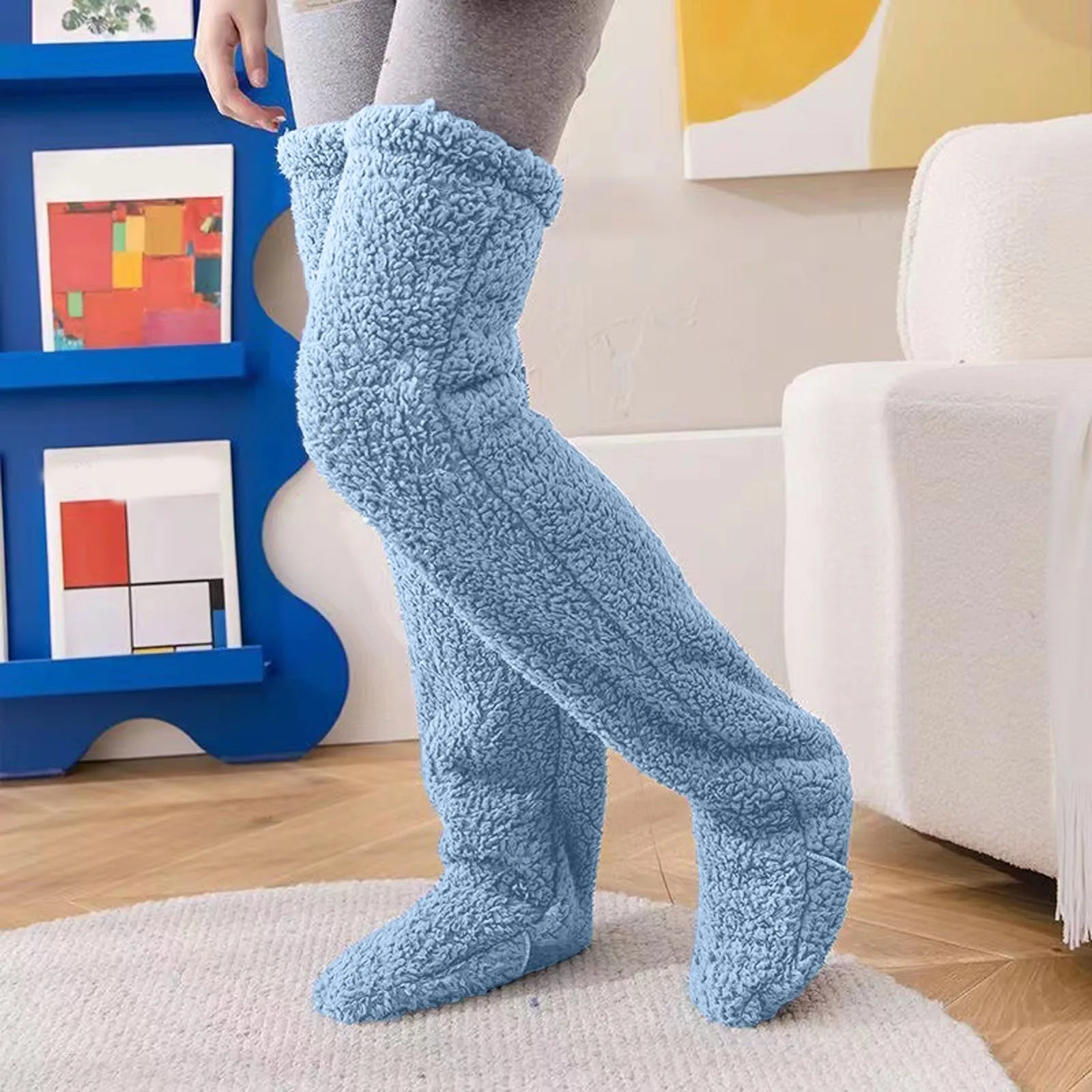

Women Socks Winter Fleece Thicken Solid Color Thigh High Sock Coral Velvet Thick Warm Fluffy Breathable Home Sleeping Stocking