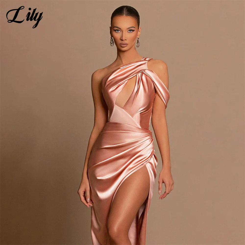 Lily Amazing Dusty Rose Evening Dress Cut Out Mermaid Prom Dress Floor Length One Shoulder Satin Formal Dress with Slit 프롬 드레스