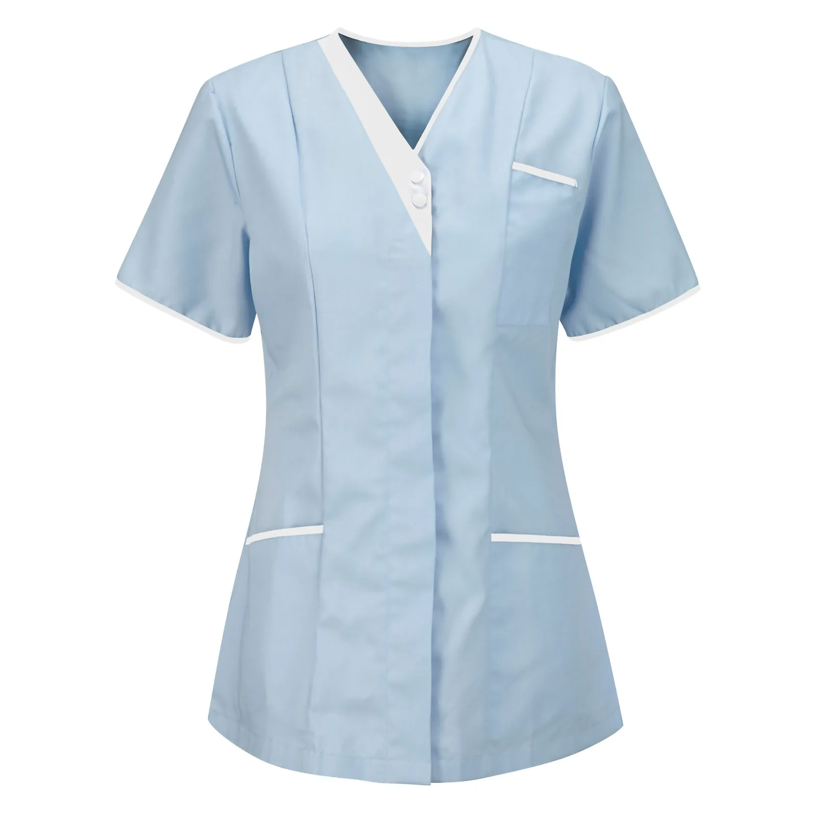 

Solid Nurse Healthcare Tunic Women Pocket Short Sleeve Scrub Tops Blouse Beauty Spa Work Clothing Dental Vet Carer Uniforms