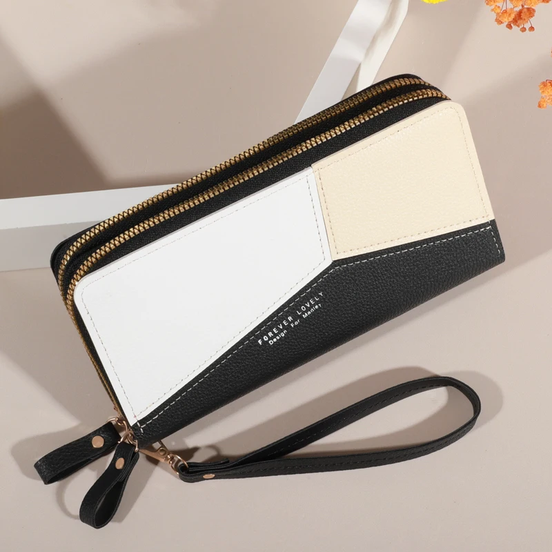Lychee Patterned Women's Double Zipper Wallet - Large Capacity Card Holder & Phone Pouch Clutch Bag