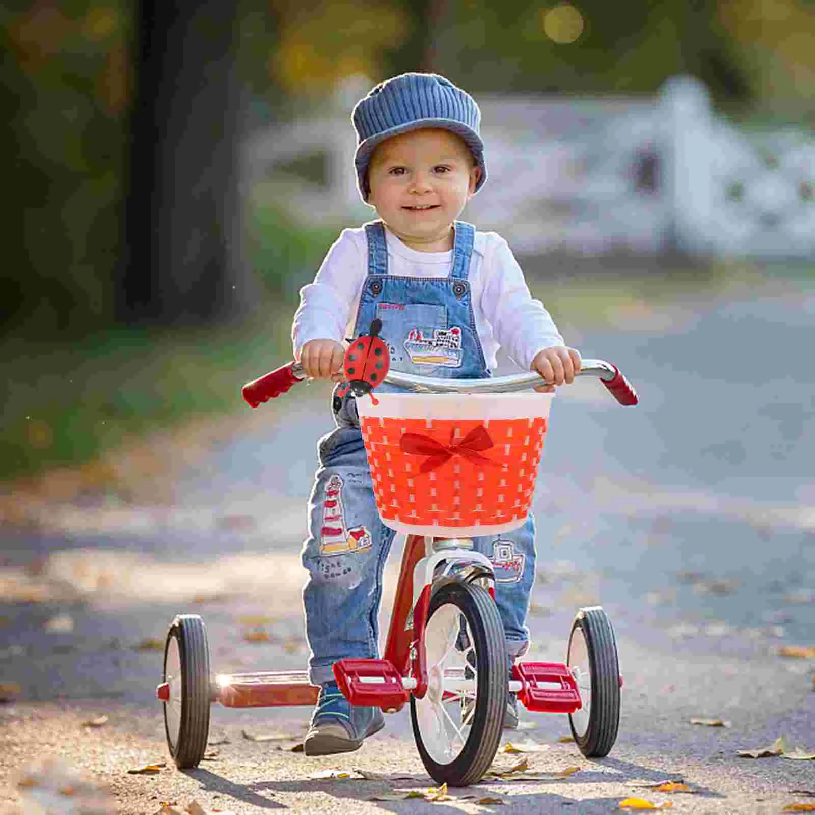 

Scooter Basket Children Bike Basket Plastic Knitted Bow Knot Front Handmade Bag