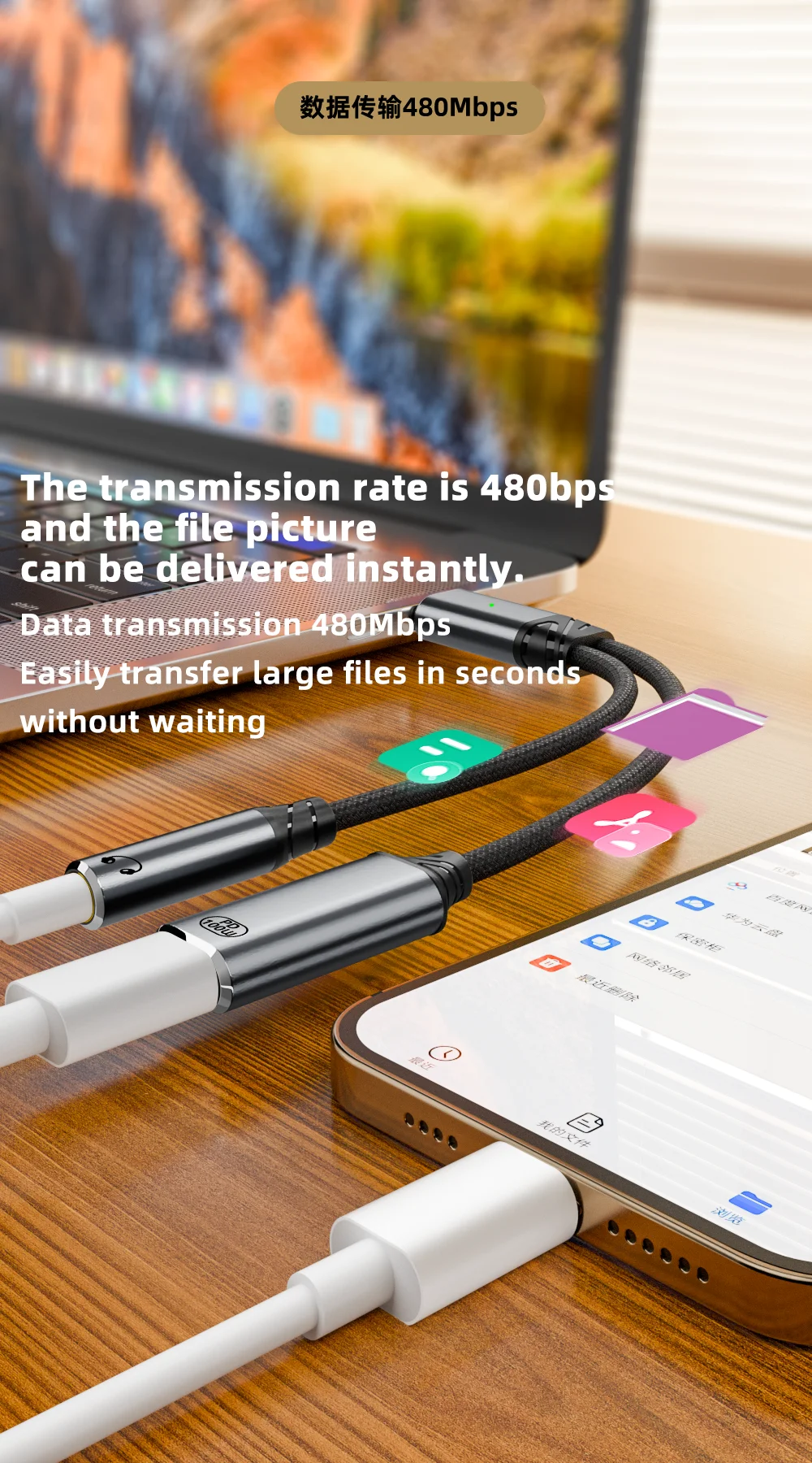 USB C-3.5mm 헤드폰 및 충전 어댑터 (PD 100W 60W 고속 충전 타입 C-오디오 잭 AUX 코드, Phone16 호환)