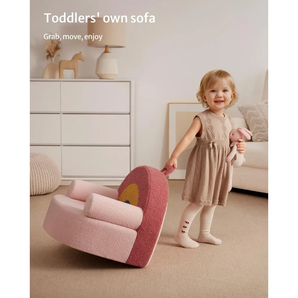 Toddler Chair Comfy, Foam Kids Chair with Soft Teddy Plush, Toddler Reading Armchair with Cute Rainbow Designs 6