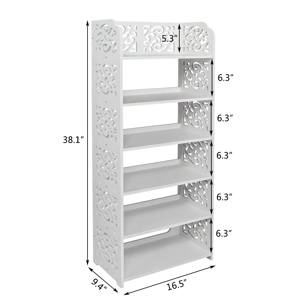 Wood-plastic Board Six Tiers Carved Shoe Rack White A Living Room Furniture 2