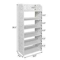 Wood-plastic Board Six Tiers Carved Shoe Rack White A Living Room Furniture 2