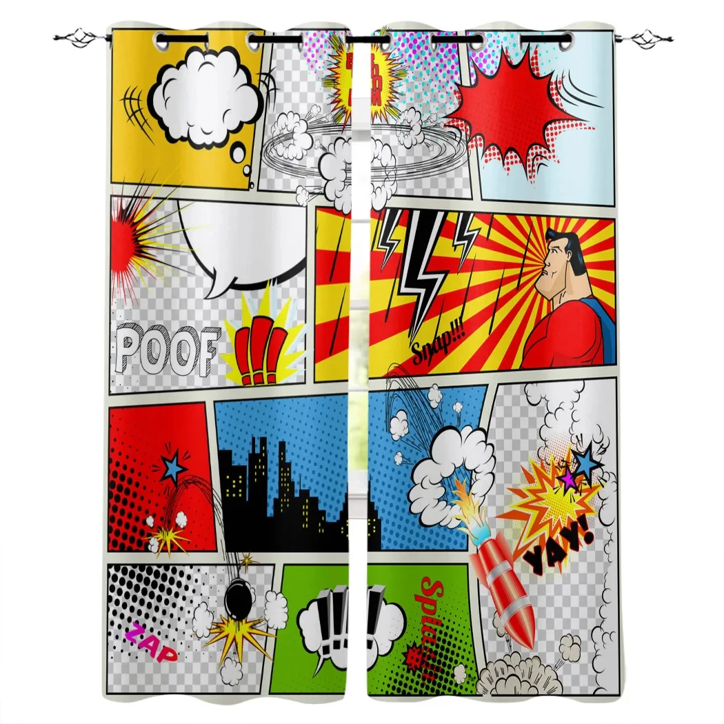 

2Panels Anime Explosion Comics Retro Style Luxury Home Curtains Modern Home Supplies Living Room Bedroom Custom Curtains Ringtop