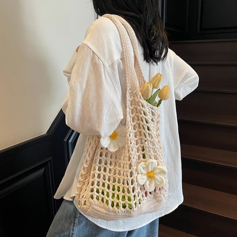 Women's Large Capacity Knitted Tote Handbag Fashion Summer Beach Bag Lightweight Casual Shoulder Chic Hobo Top Handle