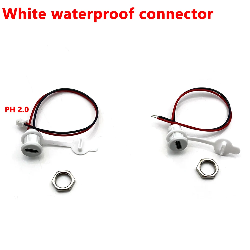 

30pcs White Waterproof USB ConnectorType-C to PH 2.0 nut locking plate Female 3A Waterproof High Current Fast Charging jack port