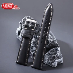 Genuine Leather Brown Watch Strap with Stainless Steel Buckle - 22mm (Black)