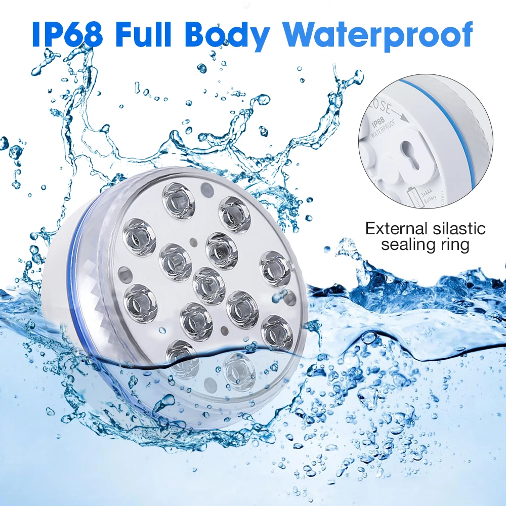 Updated Submersible LED Lights with Remote Underwater Pool Light IP68 Magnet 13 LED Bright Lamp RGB for Pond/Pool/Aquarium underwater pool lights