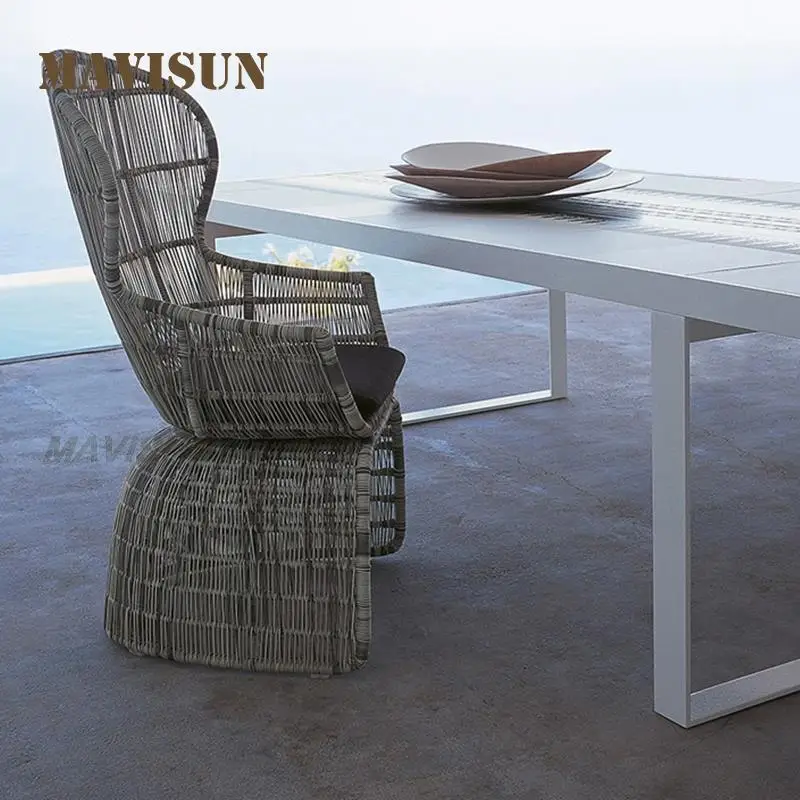 Simple Rattan Courtyard Villa Leisure Outdoor Furniture Balcony Small Table And Chair High Back Low Back Armless Dining Chair