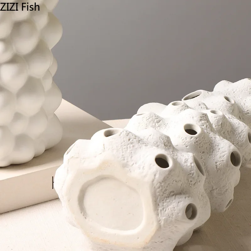 Creative Wind Tunnel Ceramics Vases Artificial Flowers Flower Arrangement Desk Decoration White Coral Porcelain Vase Home Decor 4