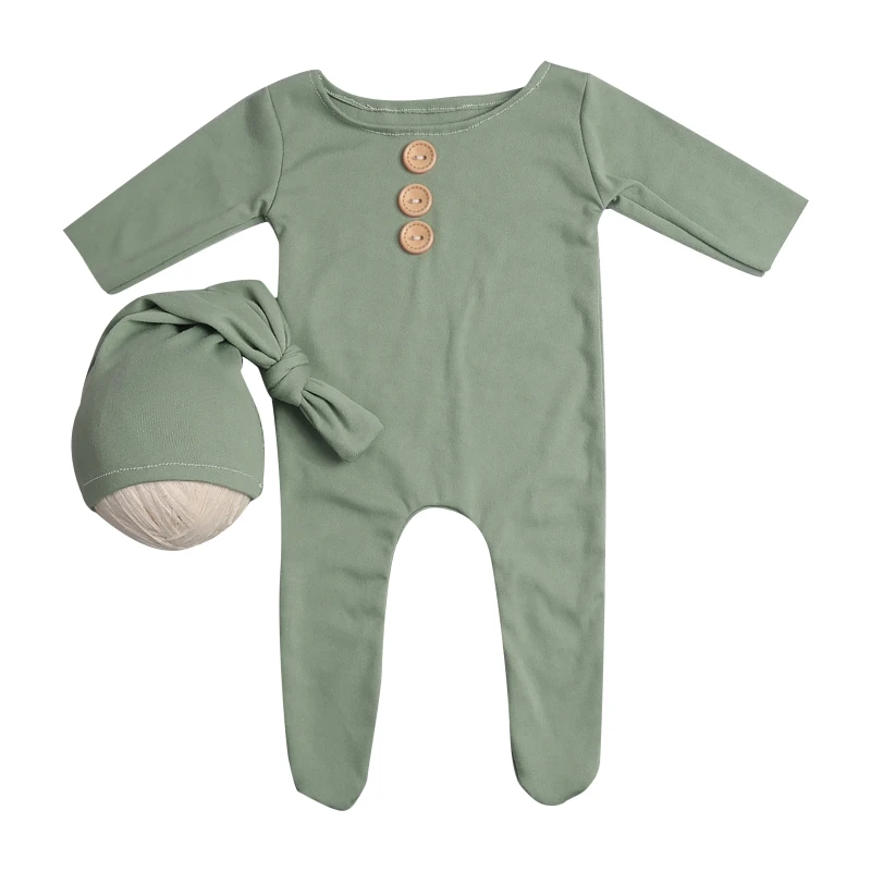 2Pcs/Set Newborn Baby Buttons Romper Jumpsuit with Knotted Hat Photo Prop Outfit milestone card for baby Baby Souvenirs
