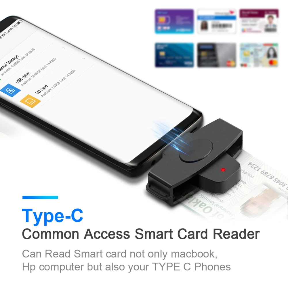 CAC Type-C Smart Card Reader Portable Smart Chip Universal Reader Bank Tax Declaration Accessories Support for Windows for OS