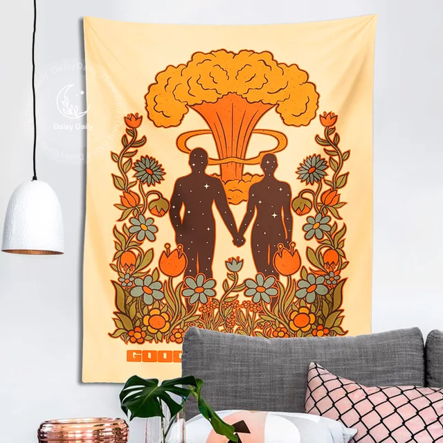 A 80 -As Évek Retro Gobelin Fala Lóg, Jó Bye Worcd Pszichedelikus Virág Ins Trippy Színes Bohémia Otthoni Kollégiumi Fali Nyomatok Dekorációs Ruhák - Image 5