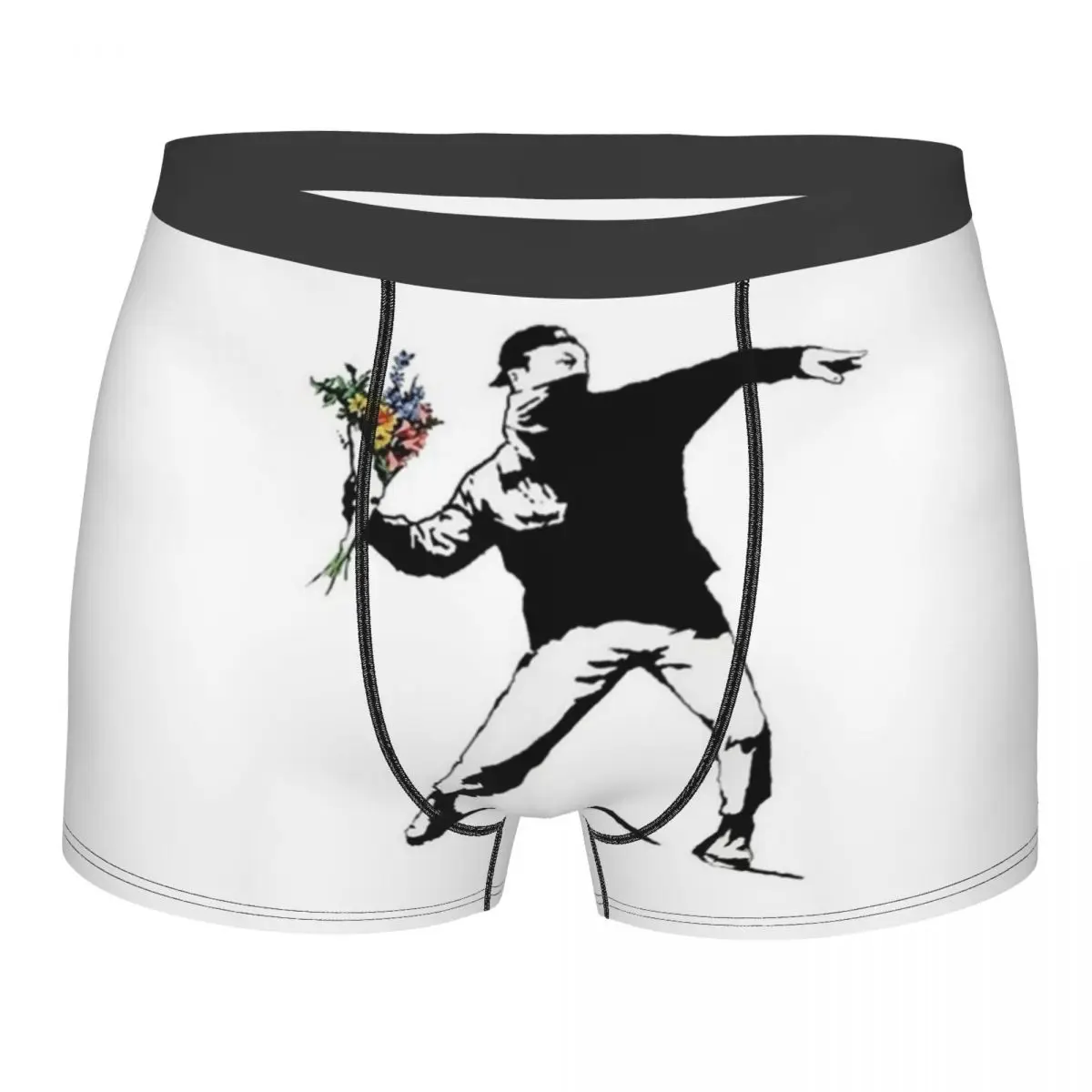 

Men Banksy Flowers Underwear Bomber Stencil Banksy Funny Boxer Shorts Panties Homme Soft Underpants S-XXL