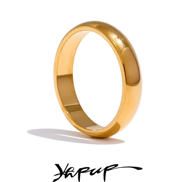 Yhpup 6789# Daily Classic Fashion Stainless Steel Smooth Glossy Ring 18k Gold Plated Hypoallergenic Jewelry High Quality Plated