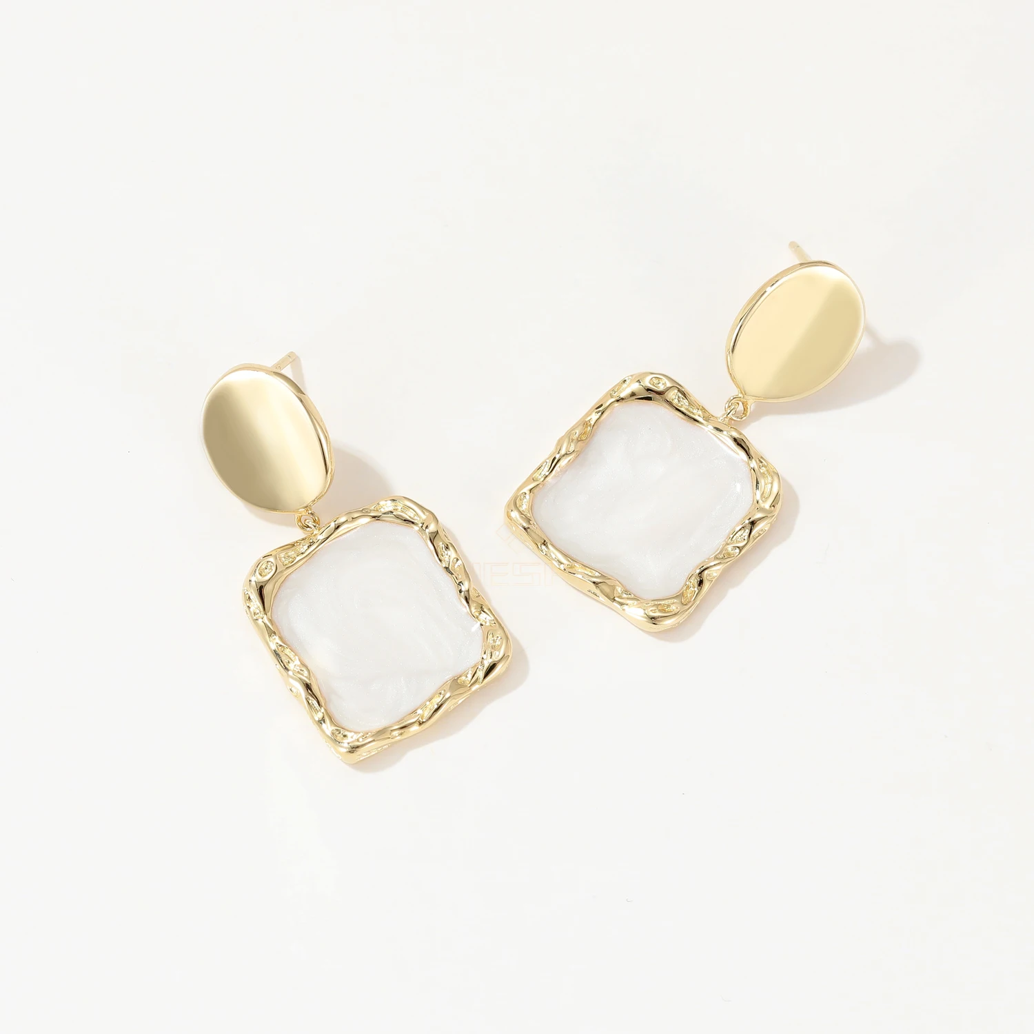 

HESHI 925 Sterling Silver Gold-Plated Ear Pendants Irregular Square Line Vintage for Woman Wedding