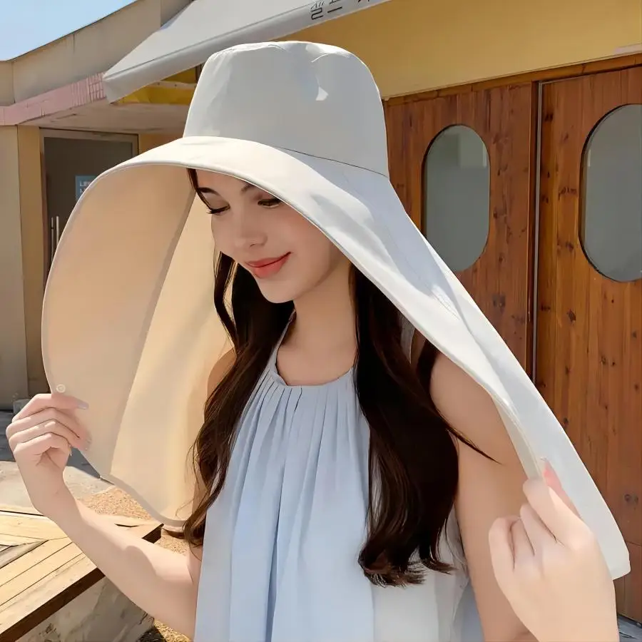 1pc Stylish Wide Brim Shawl Sun Hat-UV Shield Protection for Elegant Summer Style-Perfect for Travel&Beach,Lightweight&Versatile