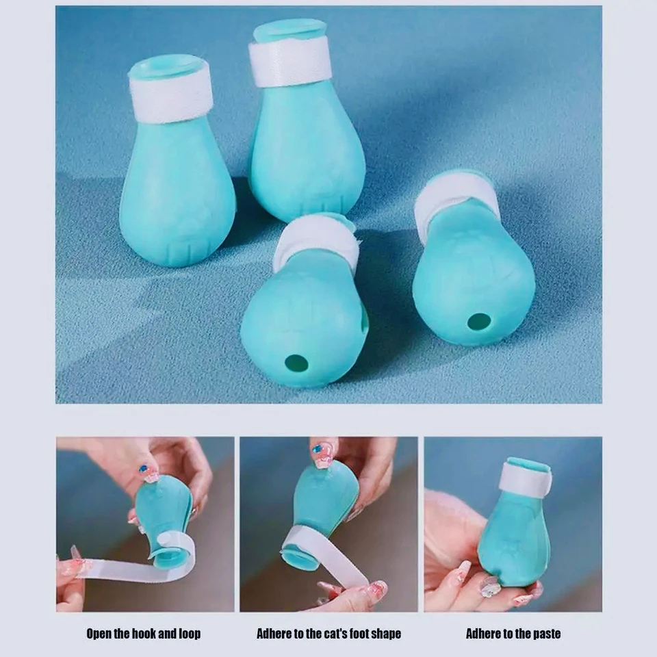1Set Muzzle Pet Grooming Cover Accessory Cat Bite Anti Licking Space Hood Breathable Helmet With 4 Silicone Paw Shoes_voghion.com