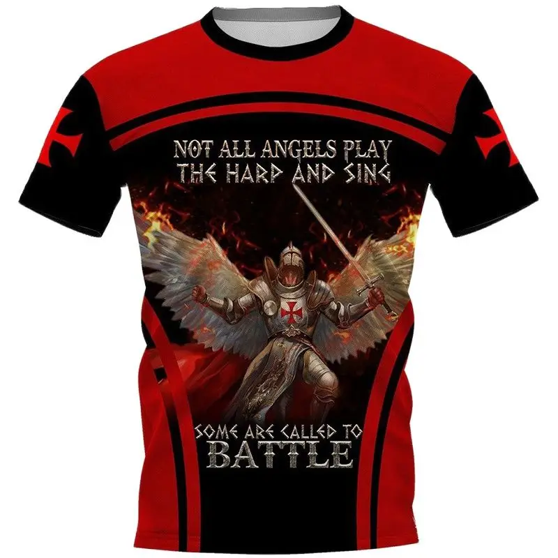 

Fashion Men's T-shirt Temple Knight 3D Printed T-shirt Large Vintage Short Sleeve O-Neck T-shirt Top