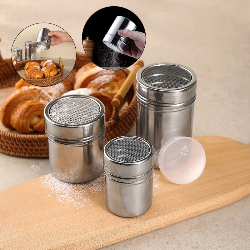 3-teiliges Edelstahl Sieb-Shaker Set – Für Kakao, Zucker, Zimt, Mehl, Feuchtigkeitsgeschützt, 5,5x9 Cm (Silber)