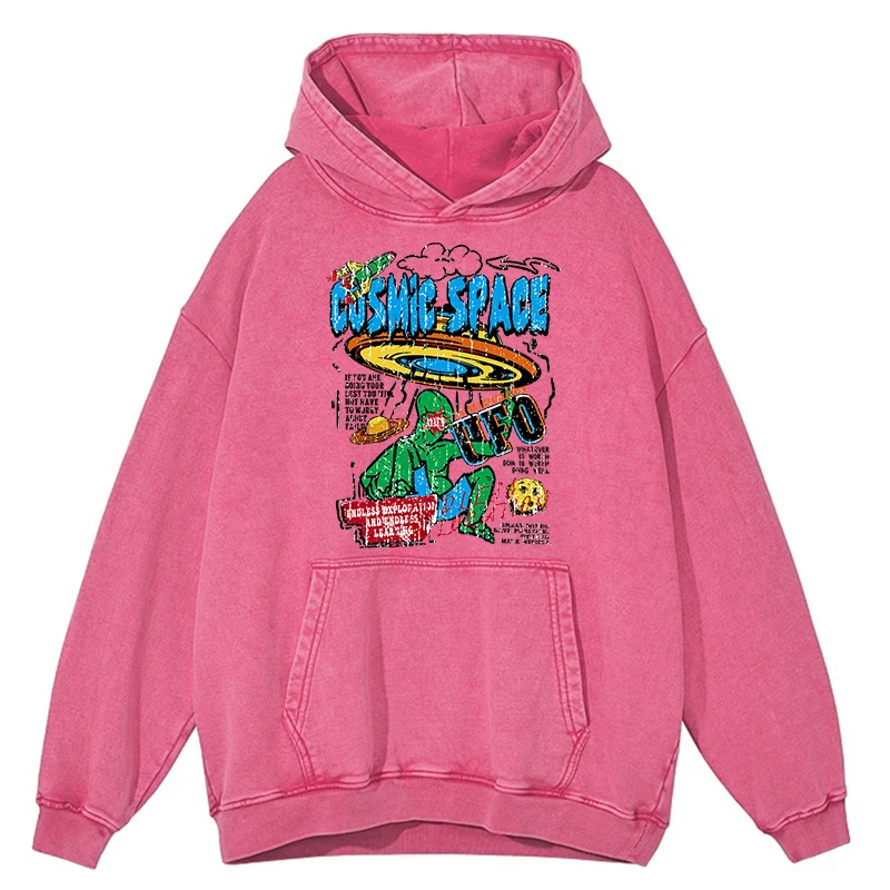 thumbnail image 1 of Sudadera con capucha para hombre, estilo retro, desgastado, con estampado de espacio cósmico, ovni y extraterrestres, 100 % algodón, estilo hip hop, informal, de gran tamaño, 1 of 4