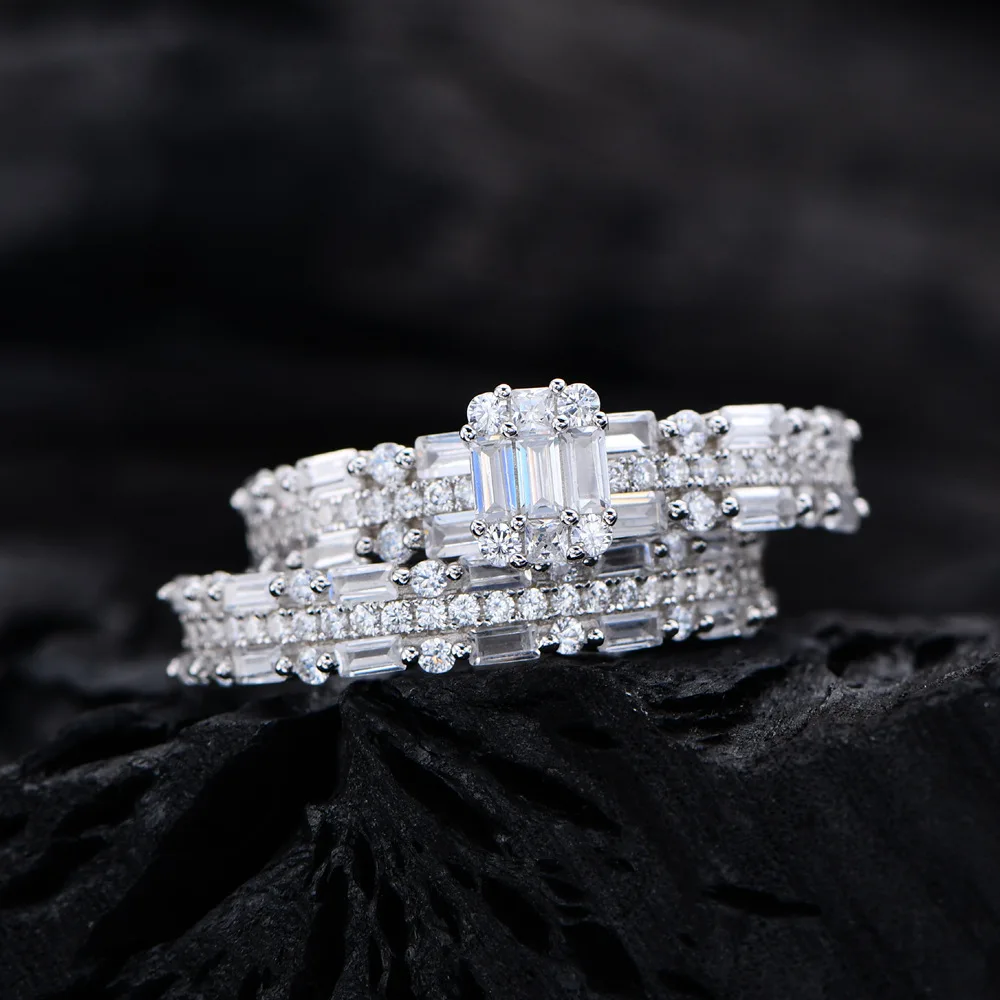 

S925 Silver Bridal Sets Rings Women Row Diamond Ring Set Female Shiny 5A Zircon Advanced Design Luxury Jewelry Girl Holiday Gift