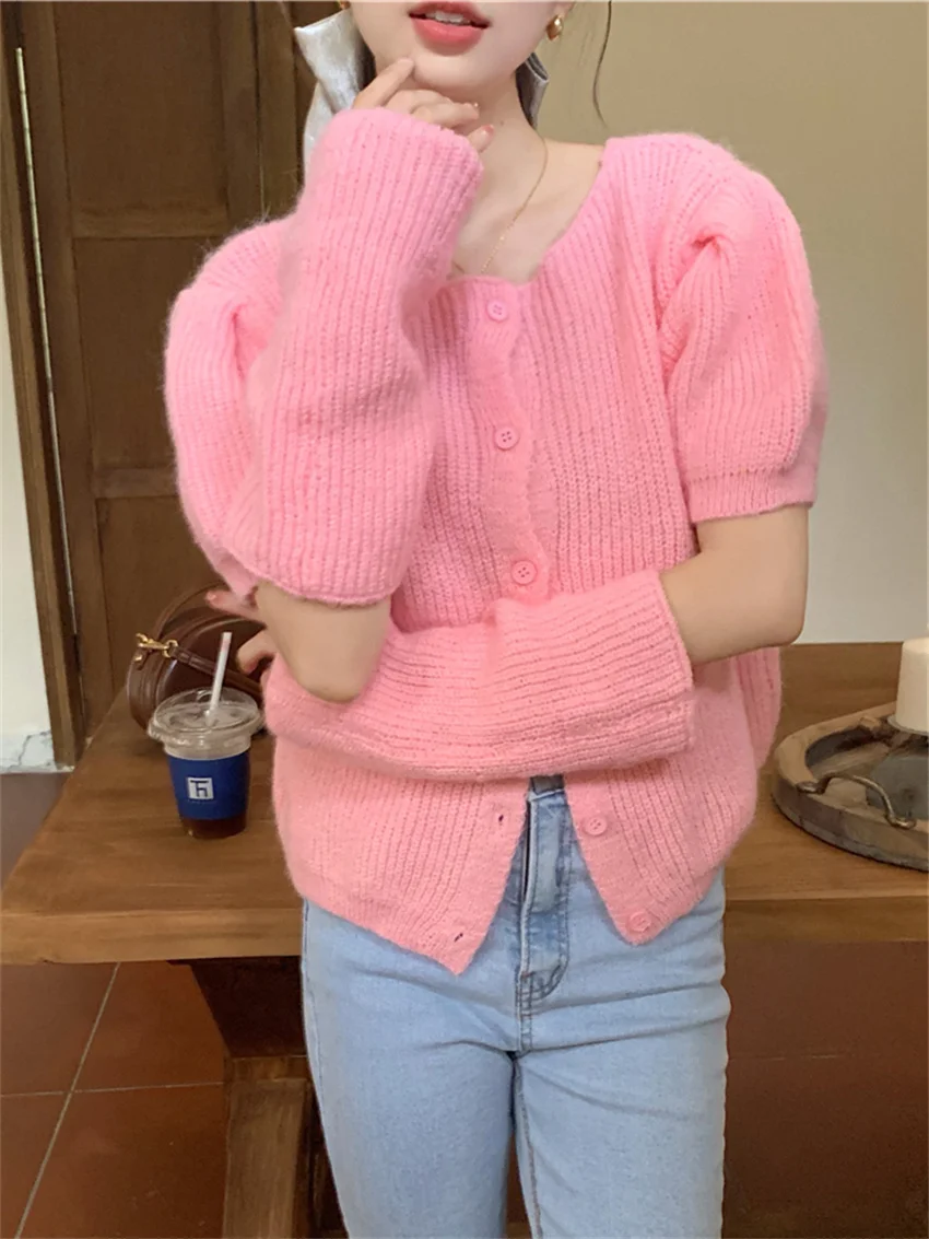 

Женский трикотажный кардиган с полурукавами Alien Kitty, повседневный свободный свитер с перчатками, осень 2023