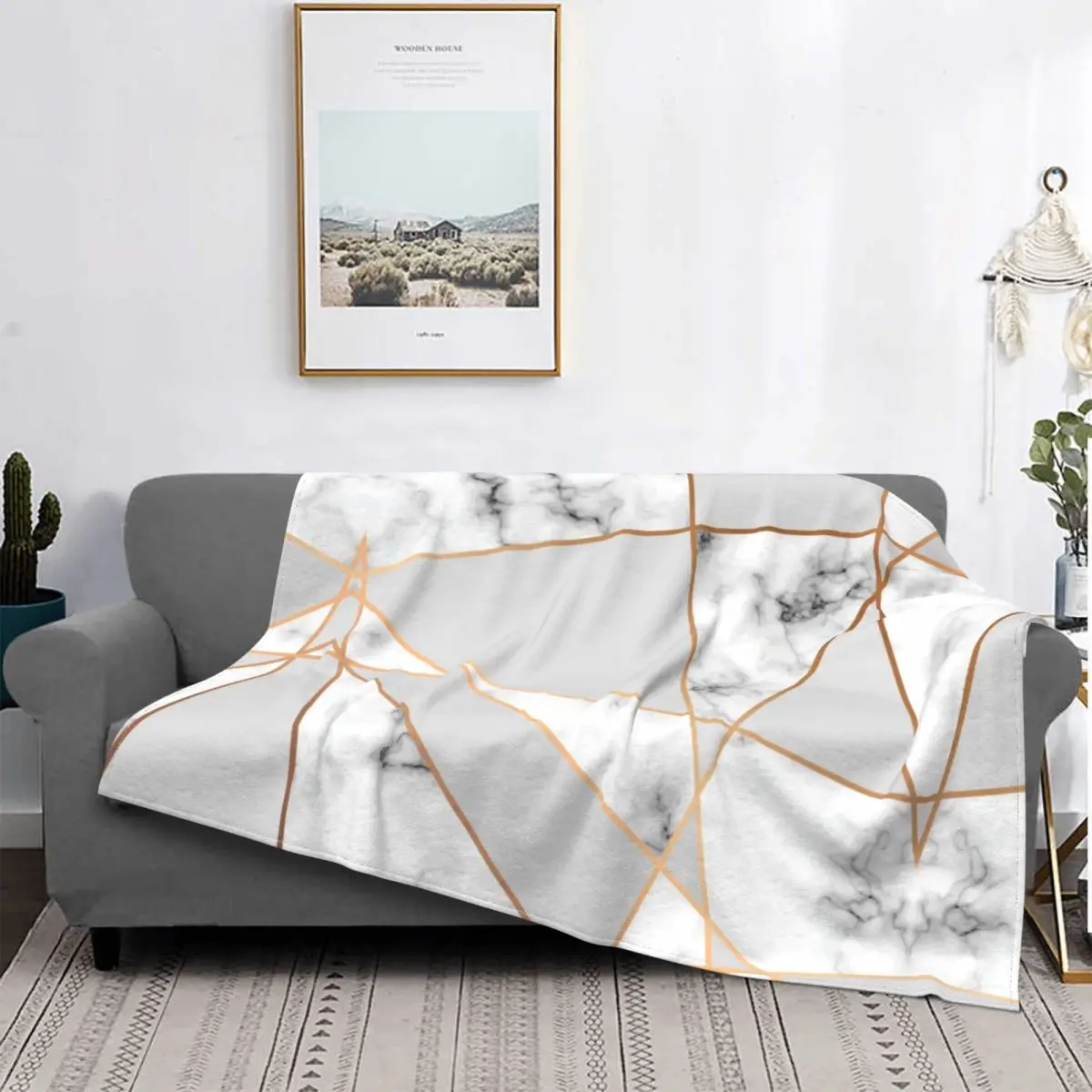 

Modern Abstract Marble Geometric Pattern Blankets Warm Flannel Throw Blanket for Bedding Couch Bedspread