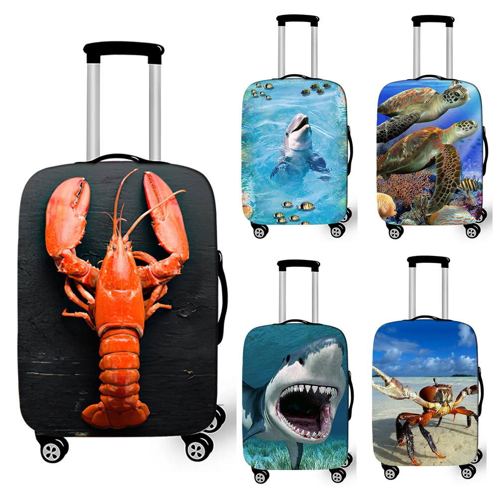 

Sea Animal Lobster / Crab / Shark / Dolphin / Turtle Print Luggage Cover for Travel Beach Elastic Suitcase Protective Covers