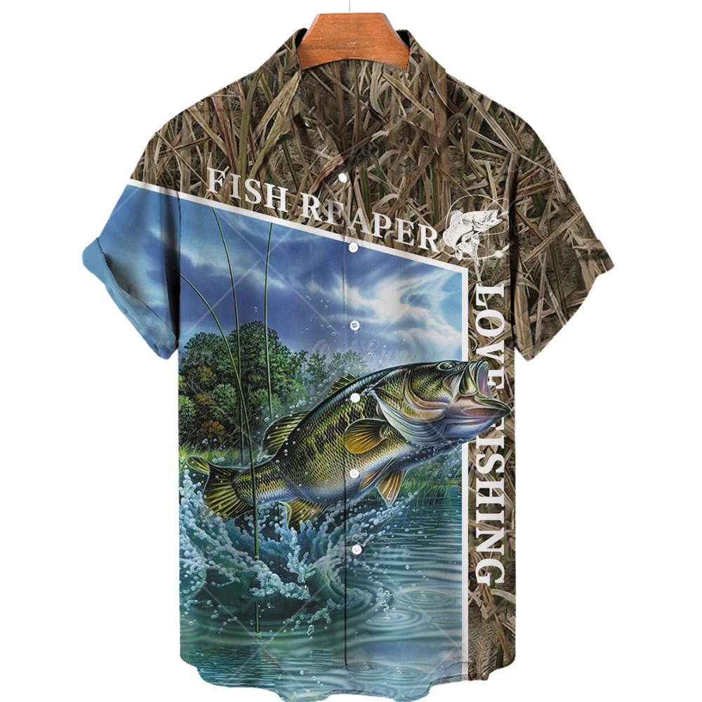 

New Men's Hawaiian Shirts Summer Clothes Fishing Clothing 3d Tshirt Short Sleeve Tops Loose Oversized Apparel Casual Shirts 2023