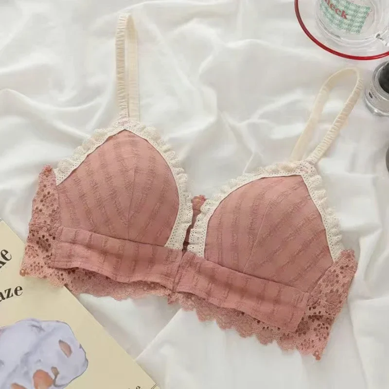 Fashion Front Closure Girls Sweet Lace Bra Wire Free Comfortable Underwear Women Seamless Breathable Lingerie Female Bras