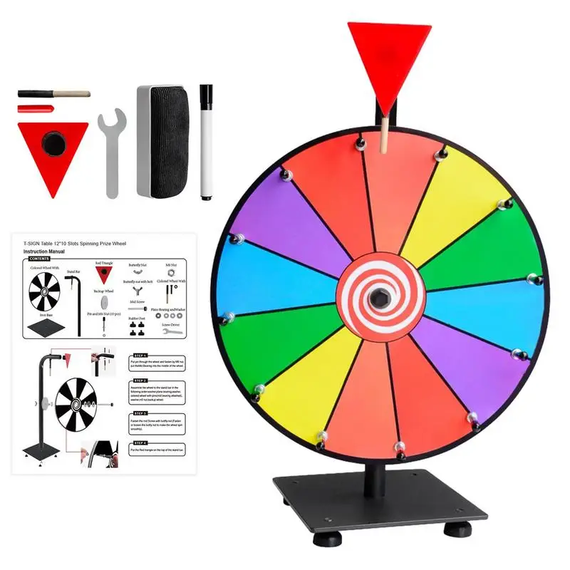 

Tabletop 12 Slots Spinning Prize Wheel 12 Inch With Base Marker Eraser For Carnival Trade Show Win Fortune Spin Games