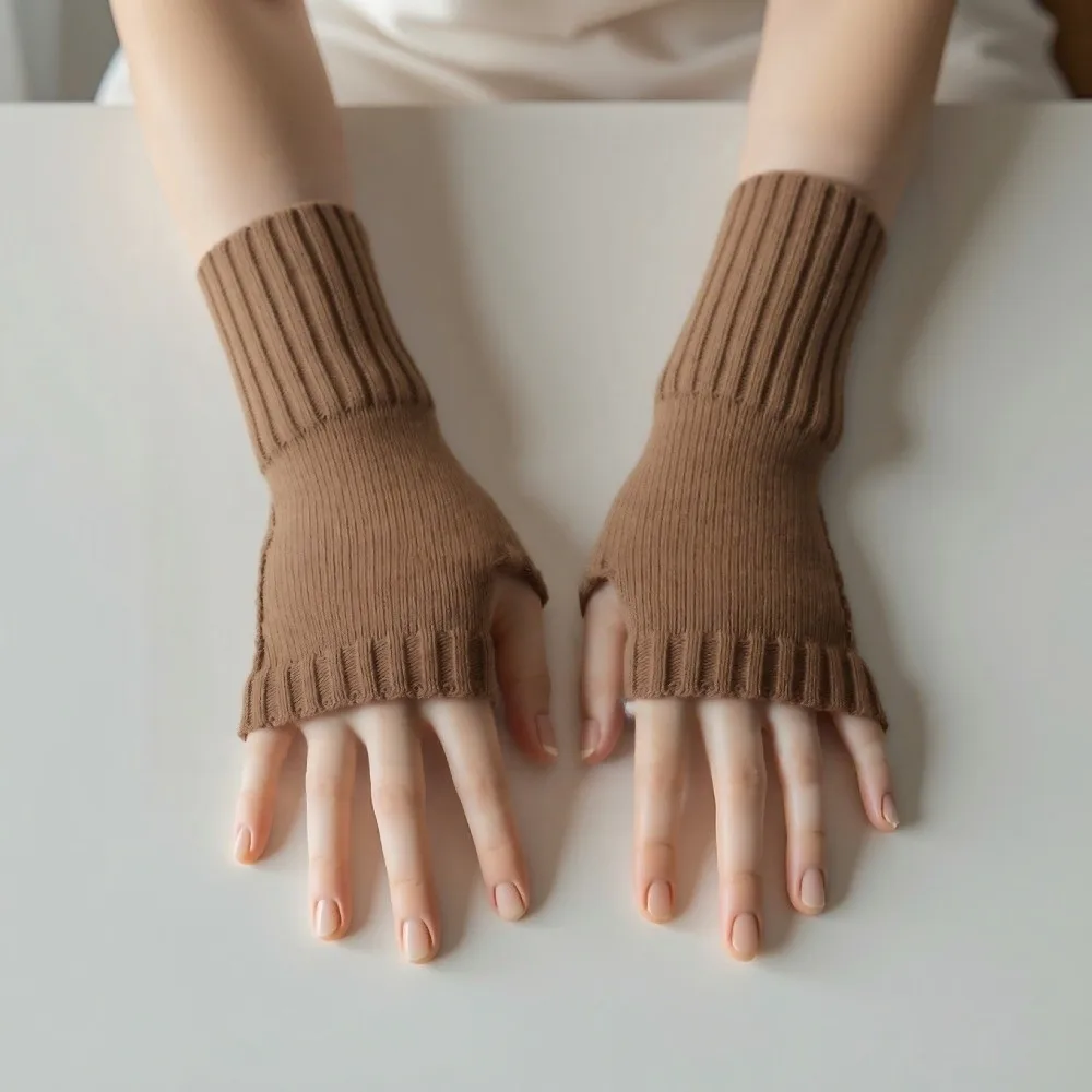 New Knitted Knitted Gloves Solid Color Elastic Half Finger Mitten Soft Fingerless Gloves Autumn and Winter