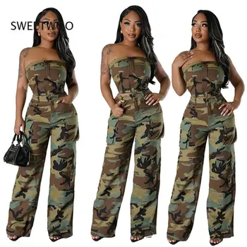 2025 Set di pantaloni casual con tasca mimetica moda autunnale da donna europea e americana Set di due pezzi per donna