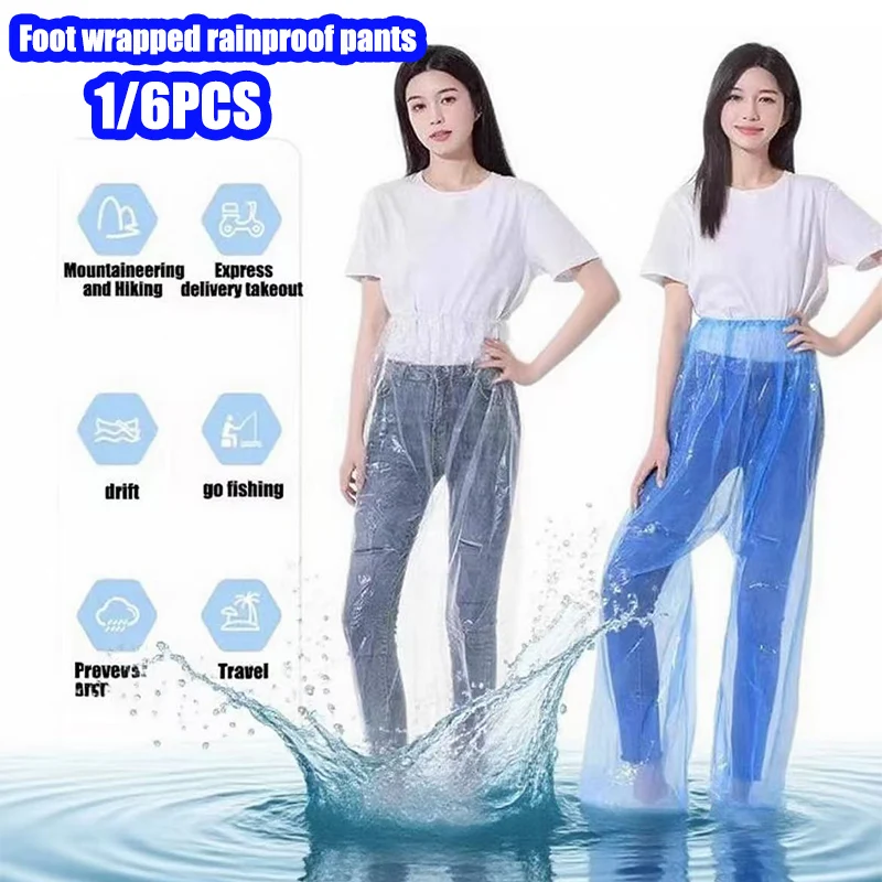 Disposable Raincoat Pants 1/6 Pcs Portable Splash Proof Split Raincoat Outdoor Travel Drifting Cycling Feet-wrapped Rain Pants