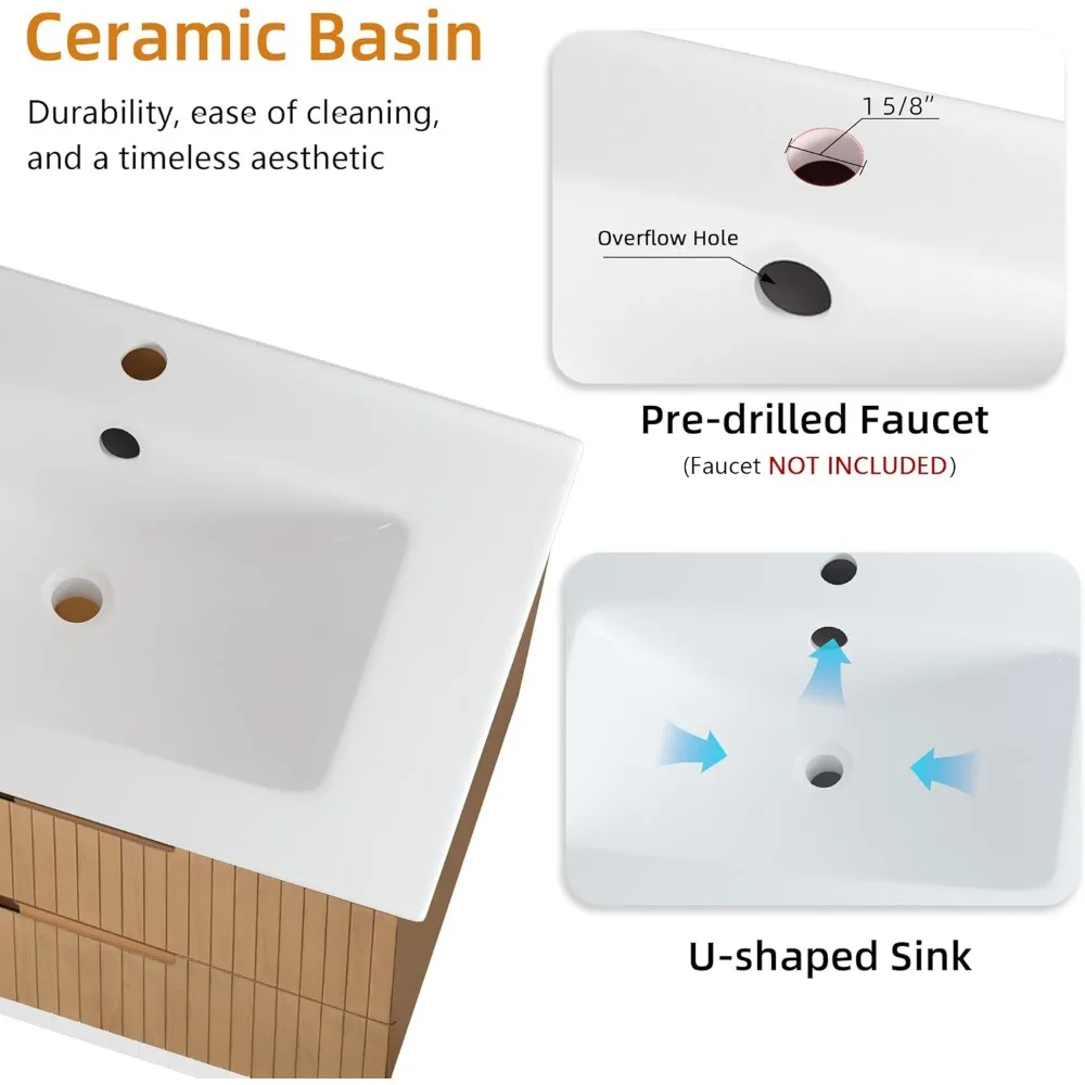 30 Inch Bathroom Vanity,Floating Bathroom Vanity w/ Ceramic Sink Set,Wall Mounted Floating Cabinet,Bath Storage Cabinet Vanity 3