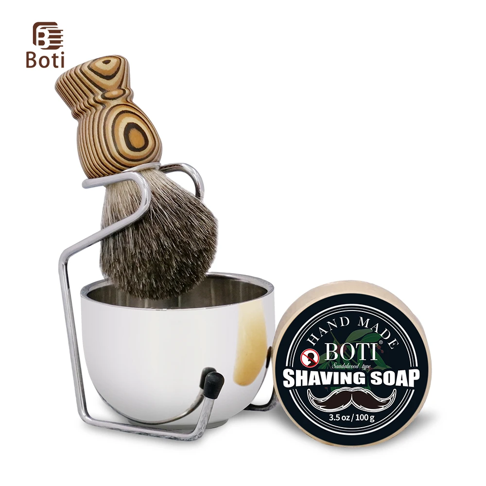 Boti Brush Badger Or Synthetic Hair Wet Shaving Kit With Shaving Stand