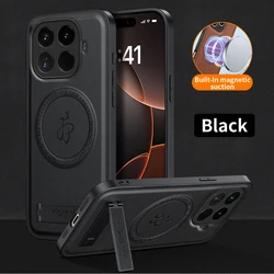 Leather Stand Case with Magnetic Holder and Full Camera Protection for Xiaomi 17T Pro (Black)