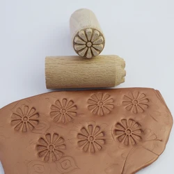 Enhanced Pattern Stamps for Clay - Cute Flower, Leaf, Animal Texture Emboss Seal - Wooden Block Pottery and Ceramic Craft Tool (R DAISY)