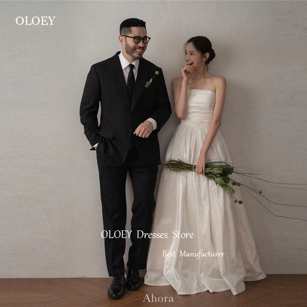 

OLOEY Simple A Line Taffeta Korea Wedding Dresses Photoshoot Strapless Corset Back Floor Length Bridal Gowns Plus Size Evening
