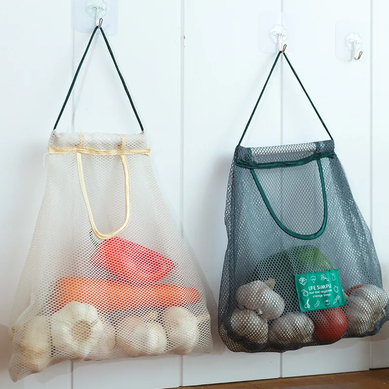 Mesh Storage Bags For Onions & Garlic - 5 Pack Hanging Kitchen Produce Bags